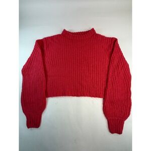 Threadbare Ladies Bea Jumper Red Ribbed Cropped Balloon Sleeve Sweater Size 2